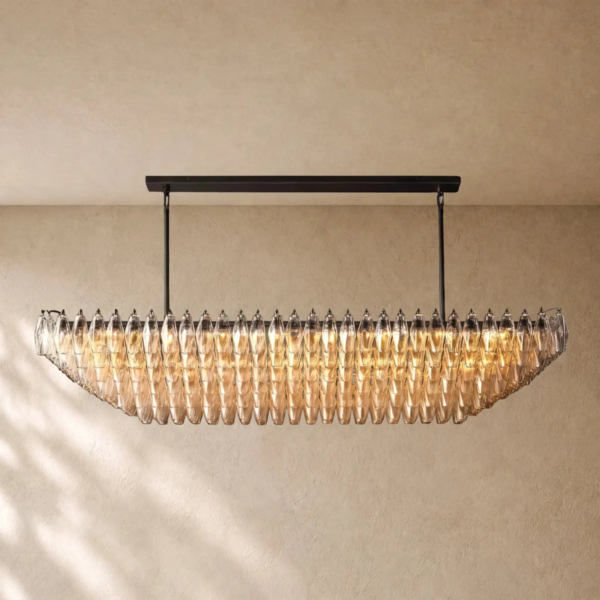Chiaramn Clear Glass Tired Rectangular Chandelier 54’’74’’ - Clear / 54’’ / Bronze