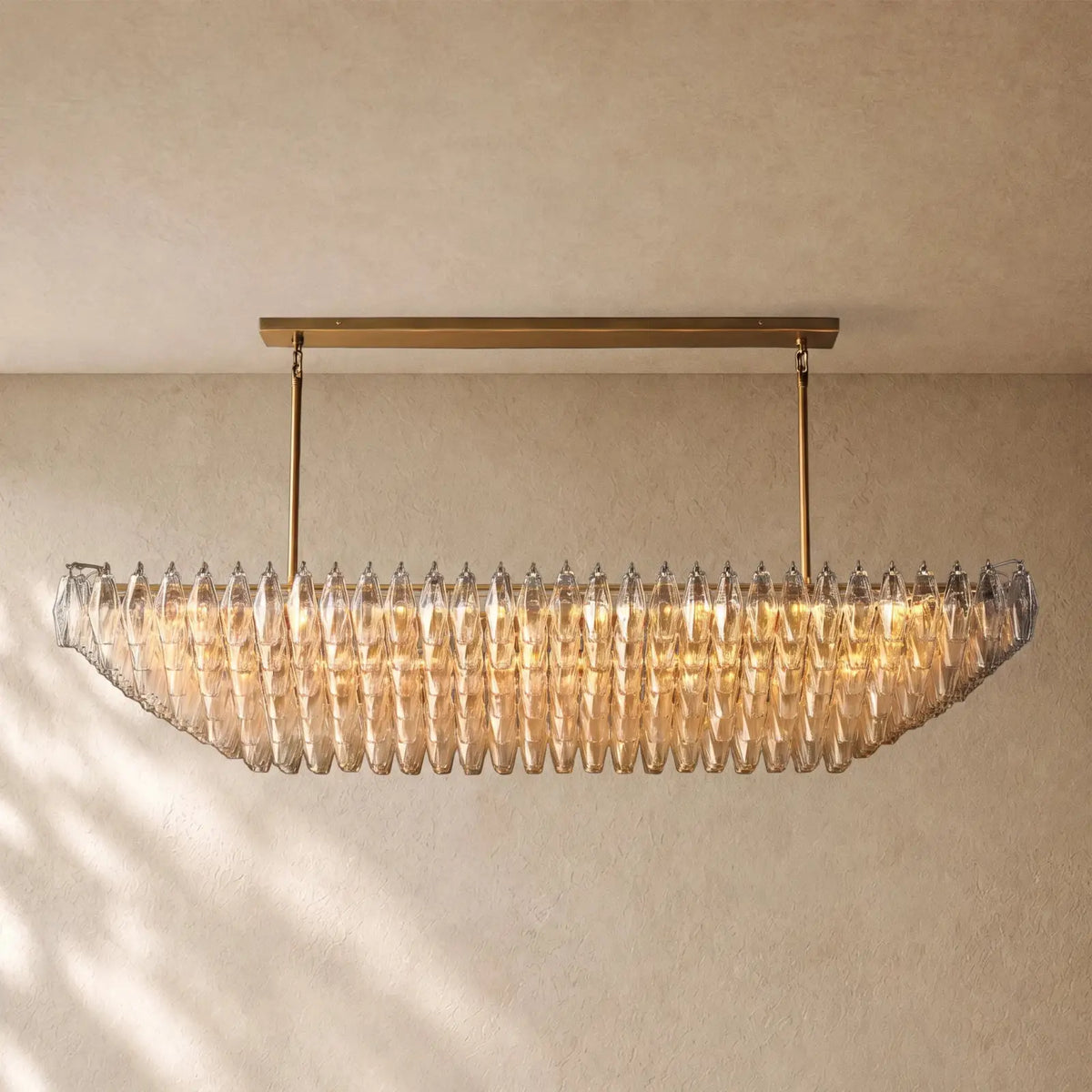Chiaramn Clear Glass Tired Rectangular Chandelier 54’’74’’ - Clear / 74’’ / Lacquered Burnished Brasss