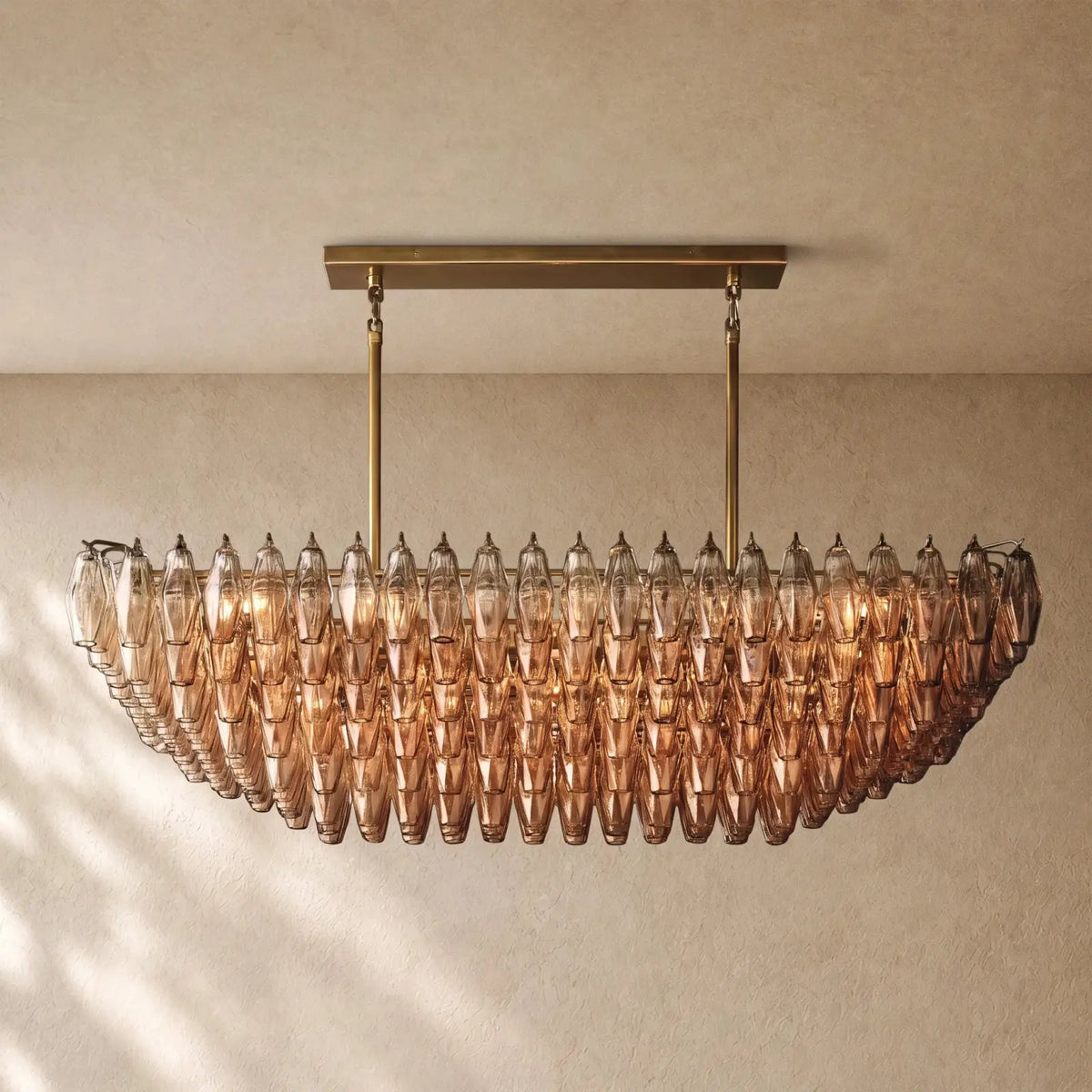 Chiaramn Clear Glass Tired Rectangular Chandelier 54’’74’’ - Smoke / 54’’ / Lacquered Burnished Brasss