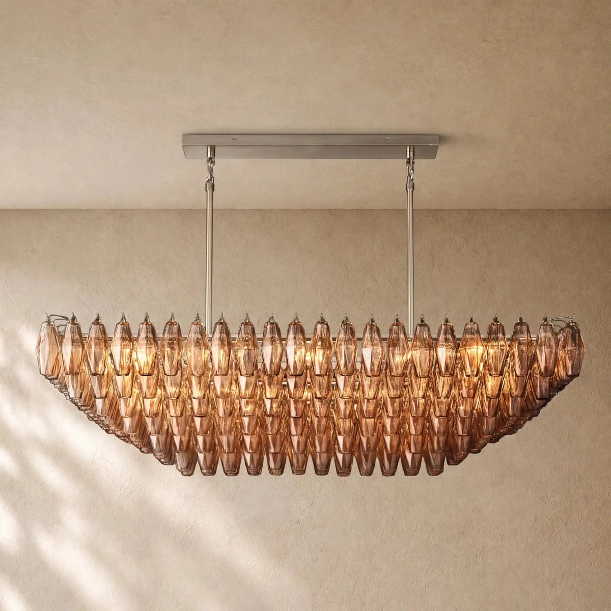 Chiaramn Clear Glass Tired Rectangular Chandelier 54’’74’’ - Smoke / 54’’ / Nickle