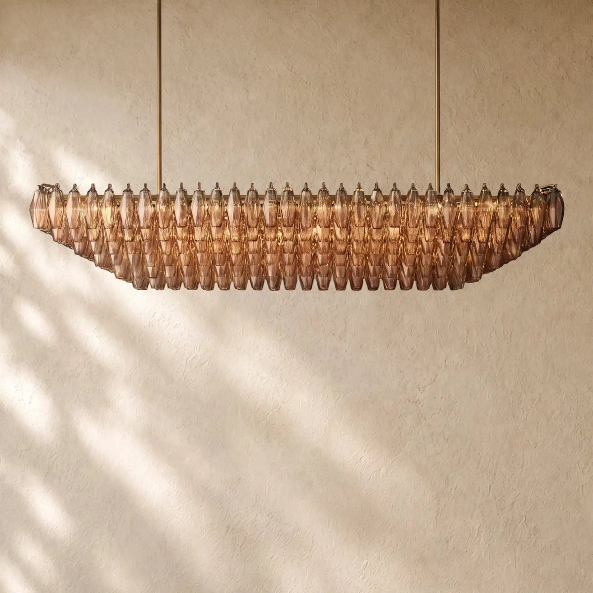 Chiaramn Clear Glass Tired Rectangular Chandelier 54’’74’’ - Smoke / 74’’ / Lacquered Burnished Brasss