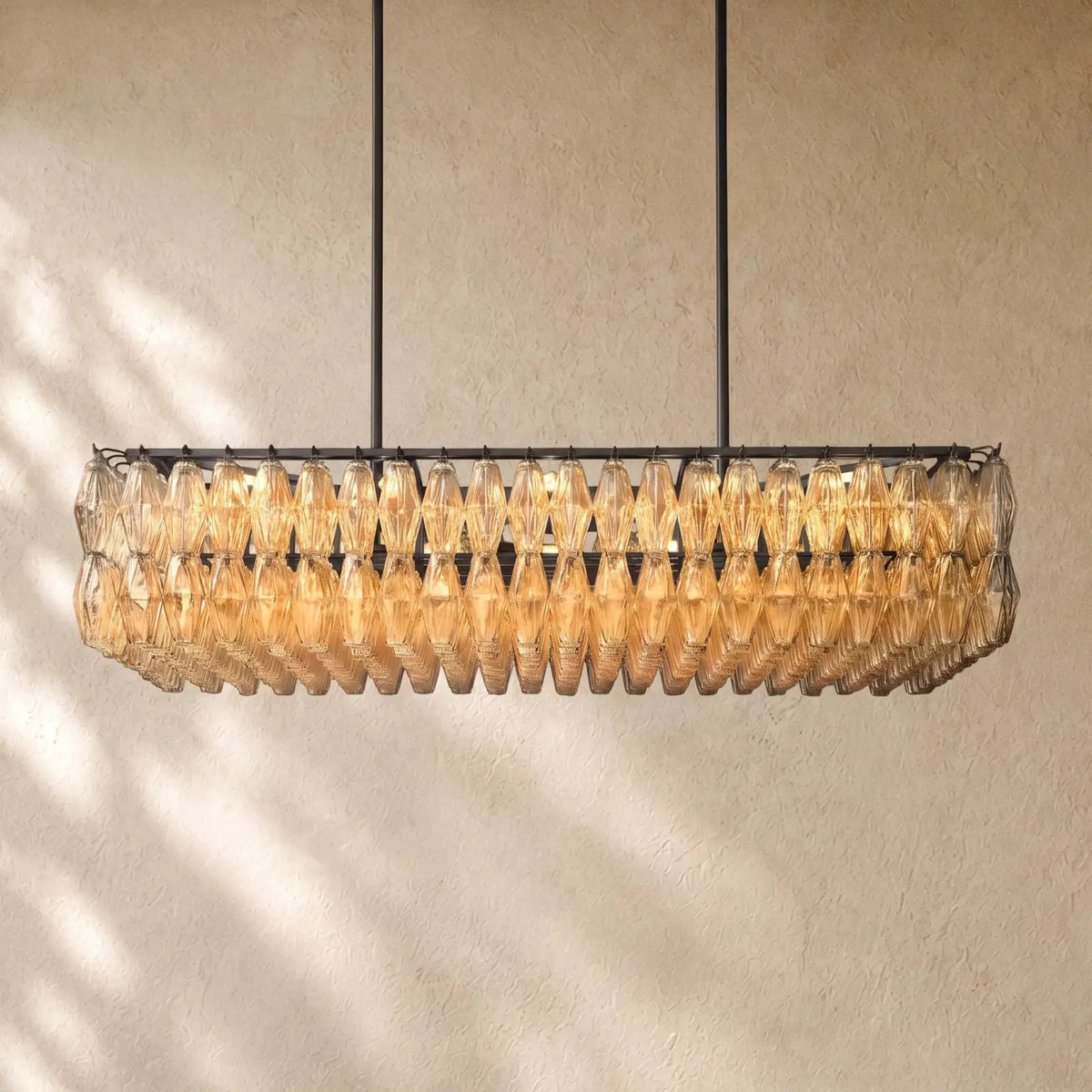 Chiaramn Glass Rectangular Chandelier - Bronze / Clear / 54’’