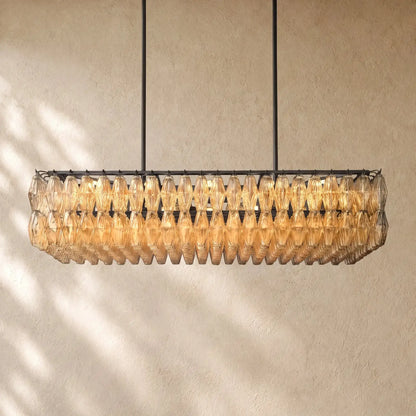 Chiaramn Glass Rectangular Chandelier - Bronze / Clear / 54’’