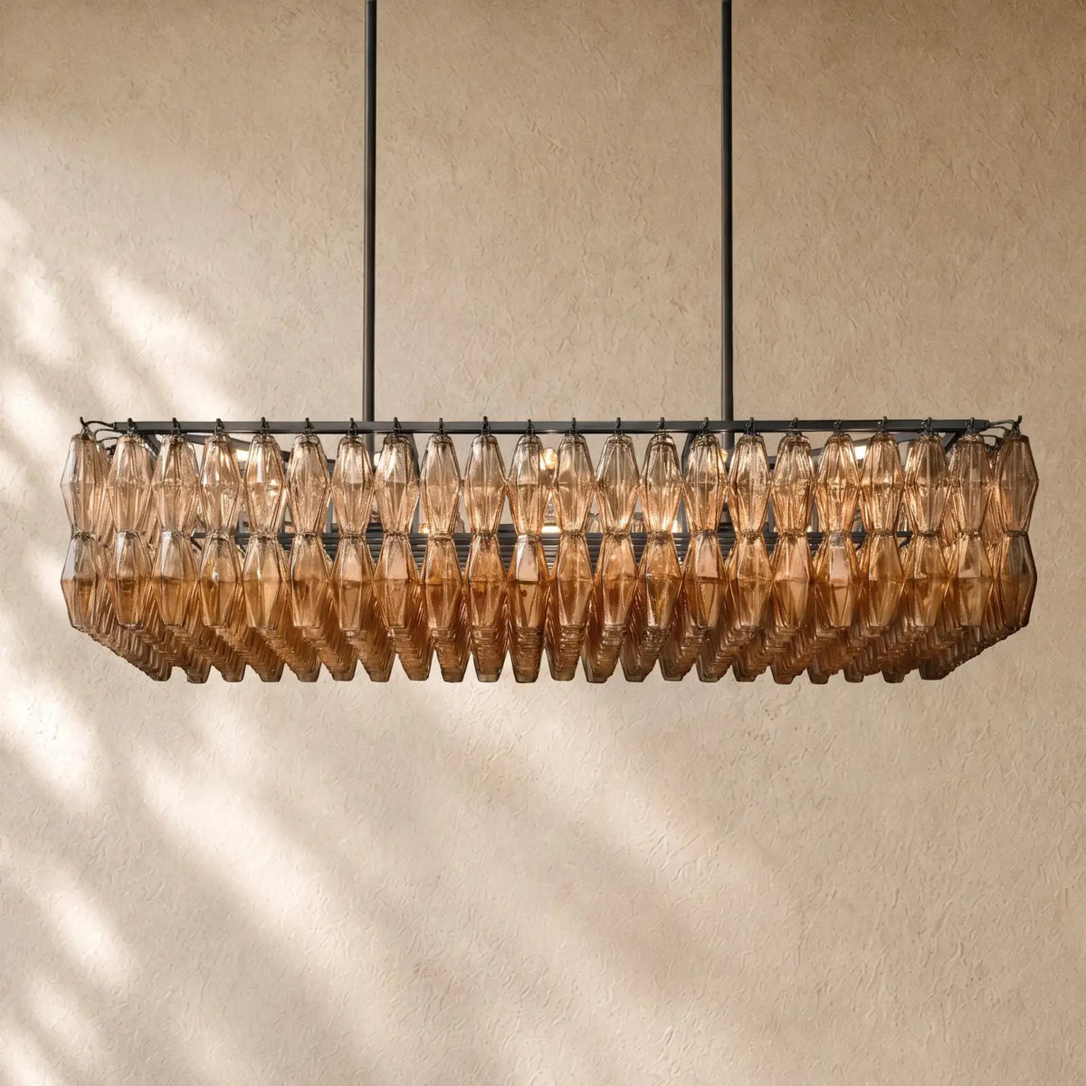 Chiaramn Glass Rectangular Chandelier - Bronze / Smoke / 54’’