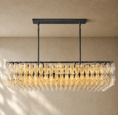 Chiaramn Glass Rectangular Chandelier - Bronze / Smoke / 74’’
