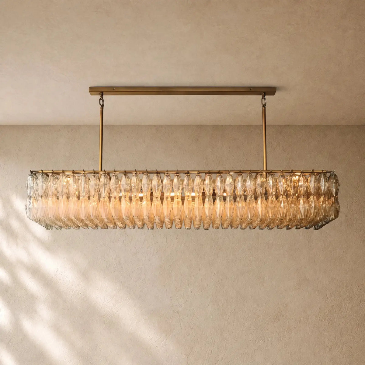 Chiaramn Glass Rectangular Chandelier - Lacquered Burnished Brass / Clear / 74’’