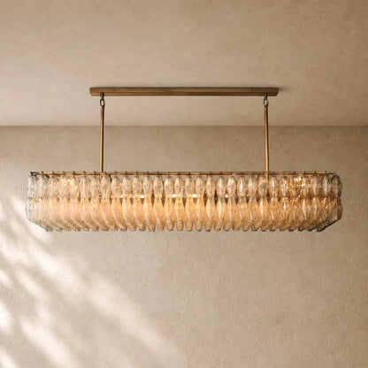 Chiaramn Glass Rectangular Chandelier - Lacquered Burnished Brass / Clear / 74’’
