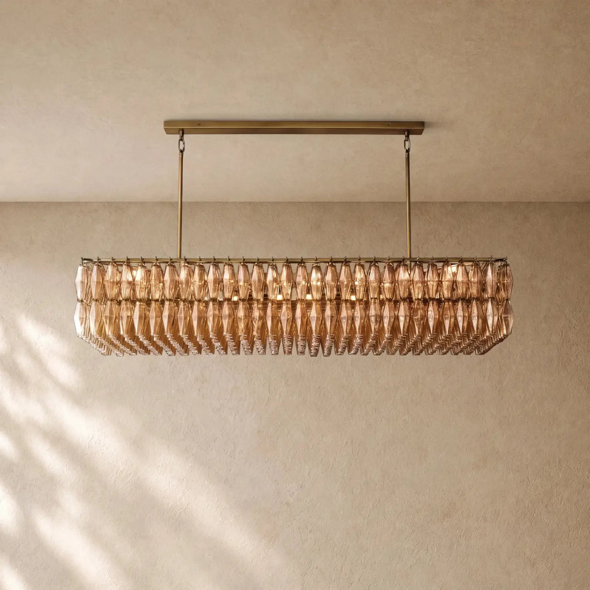 Chiaramn Glass Rectangular Chandelier - Lacquered Burnished Brass / Smoke / 54’’