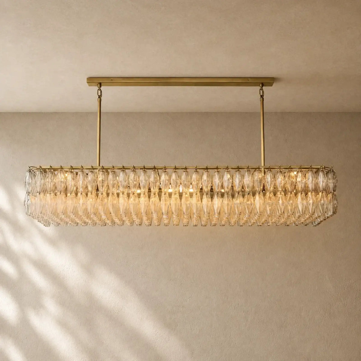 Chiaramn Glass Rectangular Chandelier - Lacquered Burnished Brass / Smoke / 74’’