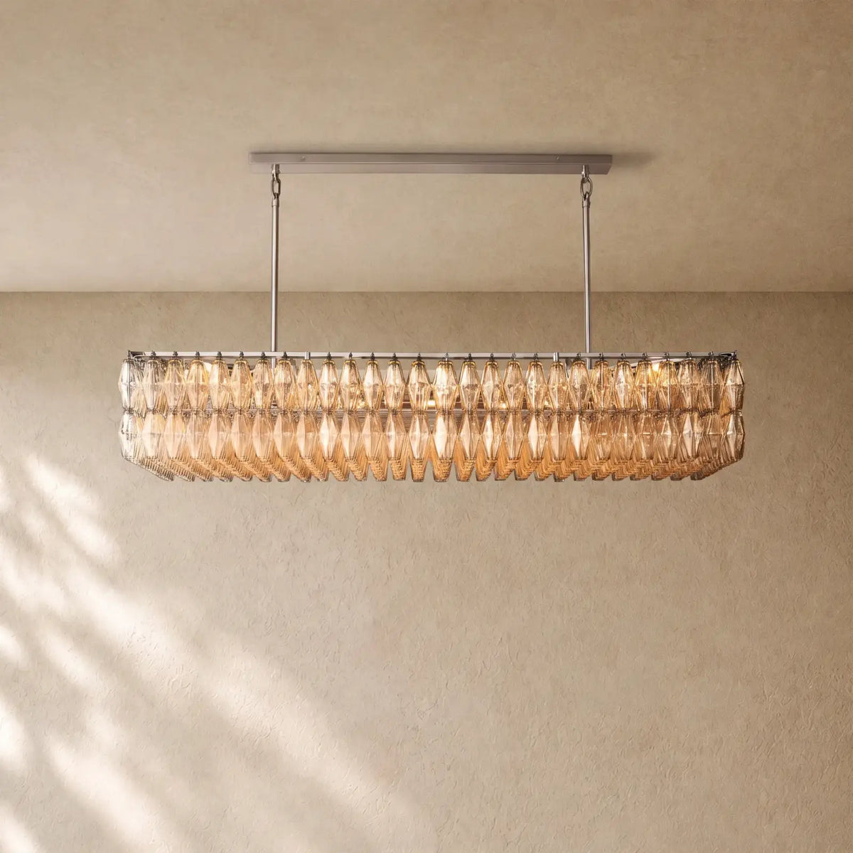 Chiaramn Glass Rectangular Chandelier - Satin Nickel / Clear / 74’’