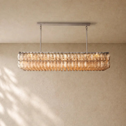 Chiaramn Glass Rectangular Chandelier - Satin Nickel / Clear / 74’’