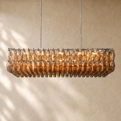 Chiaramn Glass Rectangular Chandelier - Satin Nickel / Smoke / 54’’