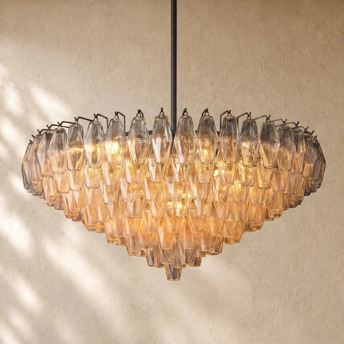 Chiaramn Glass Tiered Round Chandelier - Clear / 37’’ / Matte Black