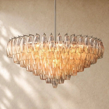 Chiaramn Glass Tiered Round Chandelier - Clear / 37’’ / Nickel