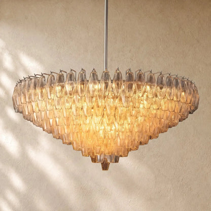 Chiaramn Glass Tiered Round Chandelier - Clear / 47’’ / Nickel
