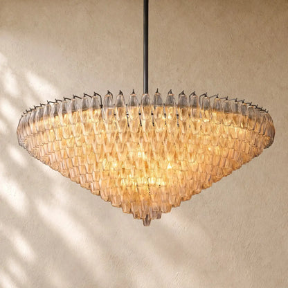 Chiaramn Glass Tiered Round Chandelier - Clear / 62’’ / Matte Black