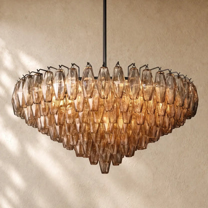 Chiaramn Glass Tiered Round Chandelier - Smoke / 37’’ / Matte Black