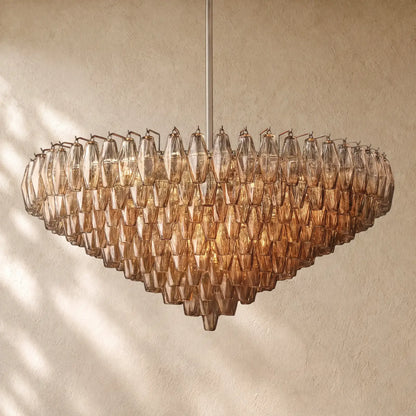 Chiaramn Glass Tiered Round Chandelier - Smoke / 47’’ / Nickel