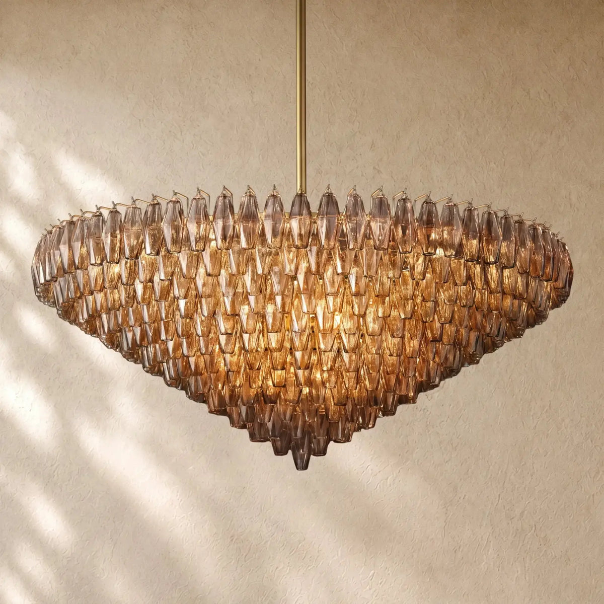 Chiaramn Glass Tiered Round Chandelier - Smoke / 62’’ / Lacquered Burnished Brasss
