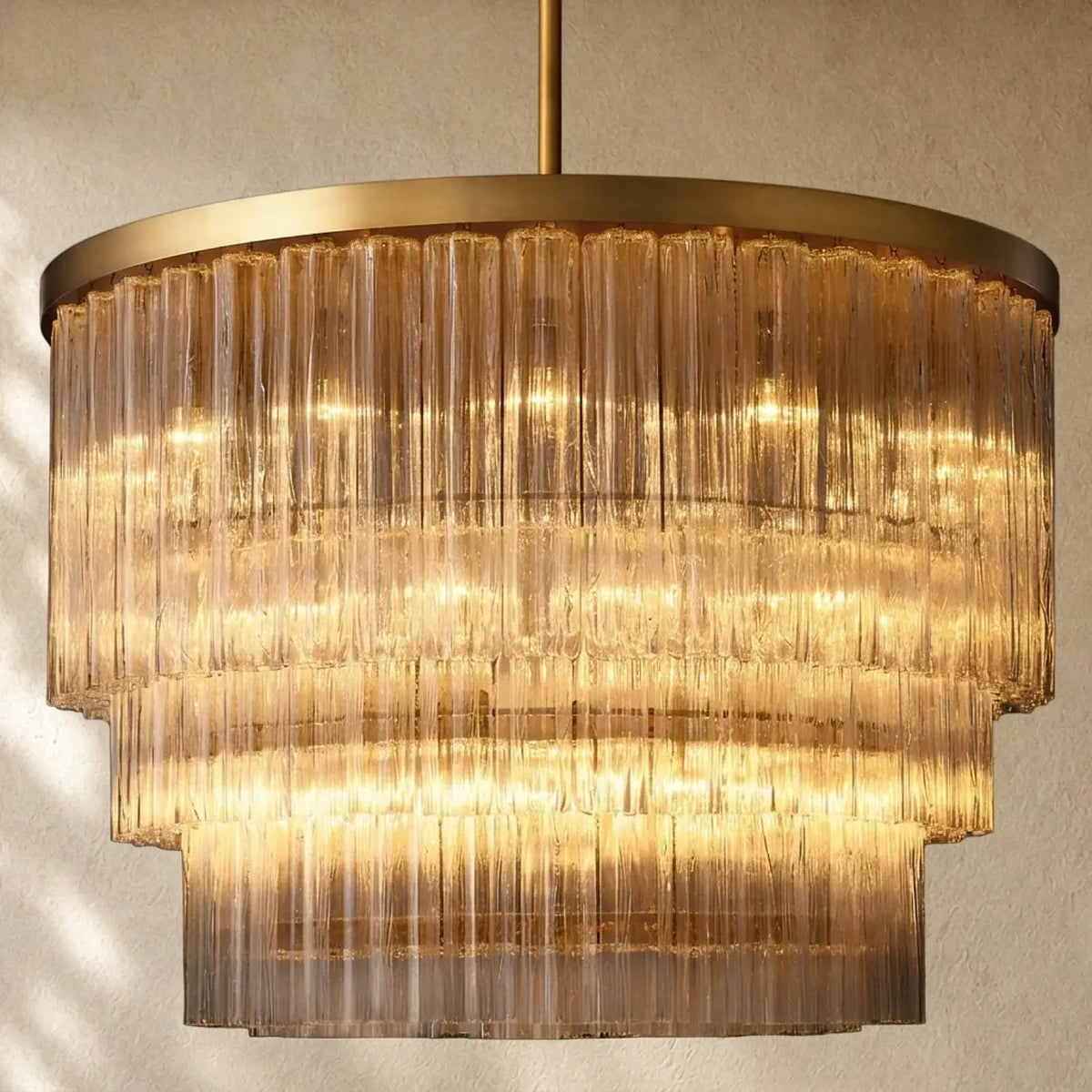 Ciello Three-Tier Round Chandelier - Lacquered Burnished Brass / 48’’