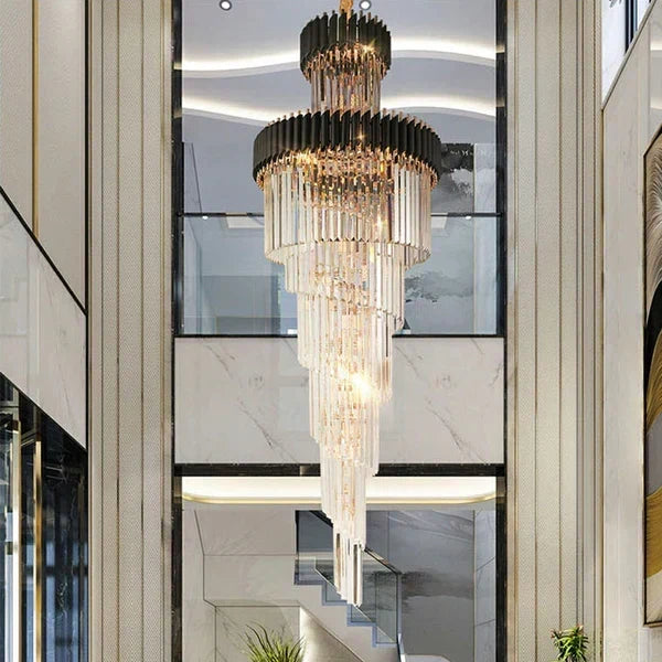 Classic Large Multi-layered Spiral Crystal Chandelier for Foyer/ Staircase