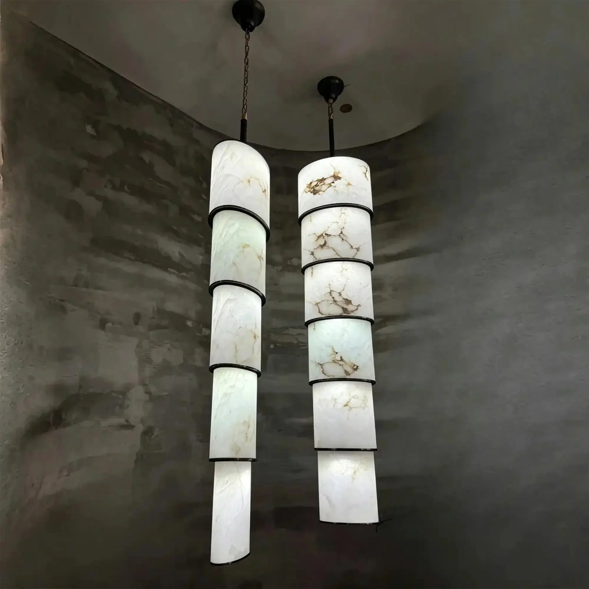 Contemporary Layered Oval Alabaster Column Pendant - 5 Layers/D13"*H55.91"(D33cm*H142cm)Warm Light 3000Keverlamps