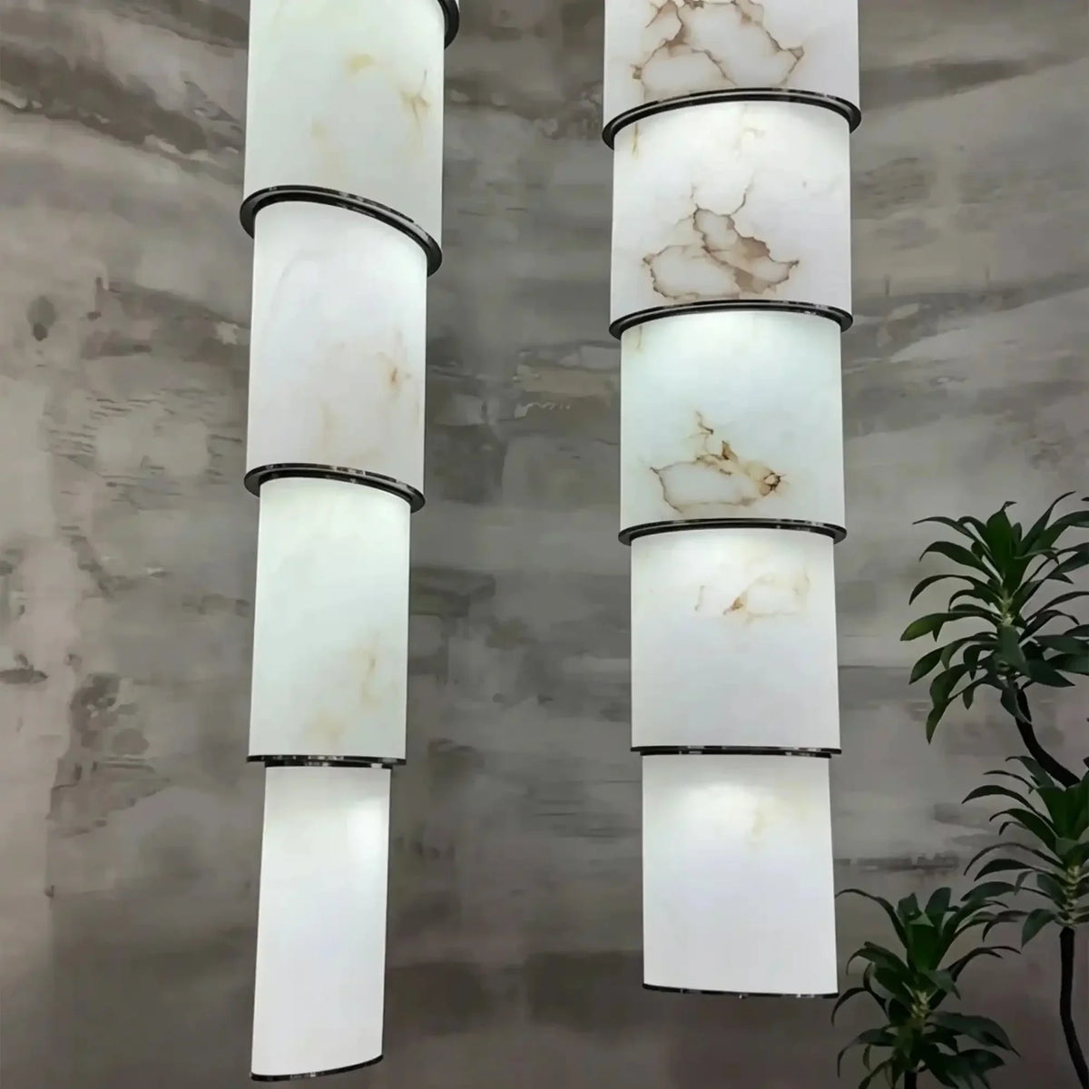 Contemporary Layered Oval Alabaster Column Pendant - 5 Layers/D13"*H55.91"(D33cm*H142cm)Warm Light 3000Keverlamps