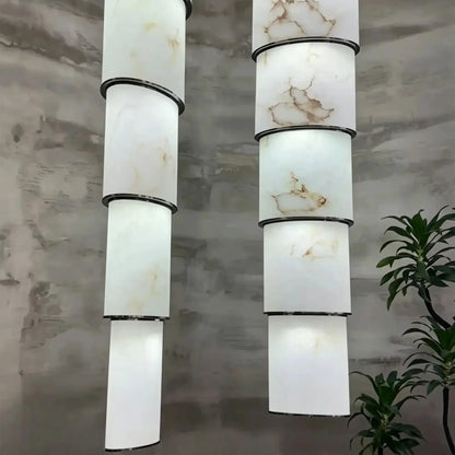 Contemporary Layered Oval Alabaster Column Pendant - 5 Layers/D13"*H55.91"(D33cm*H142cm)Warm Light 3000Keverlamps