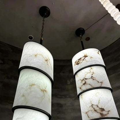 Contemporary Layered Oval Alabaster Column Pendant - 5 Layers/D13"*H55.91"(D33cm*H142cm)Warm Light 3000Keverlamps