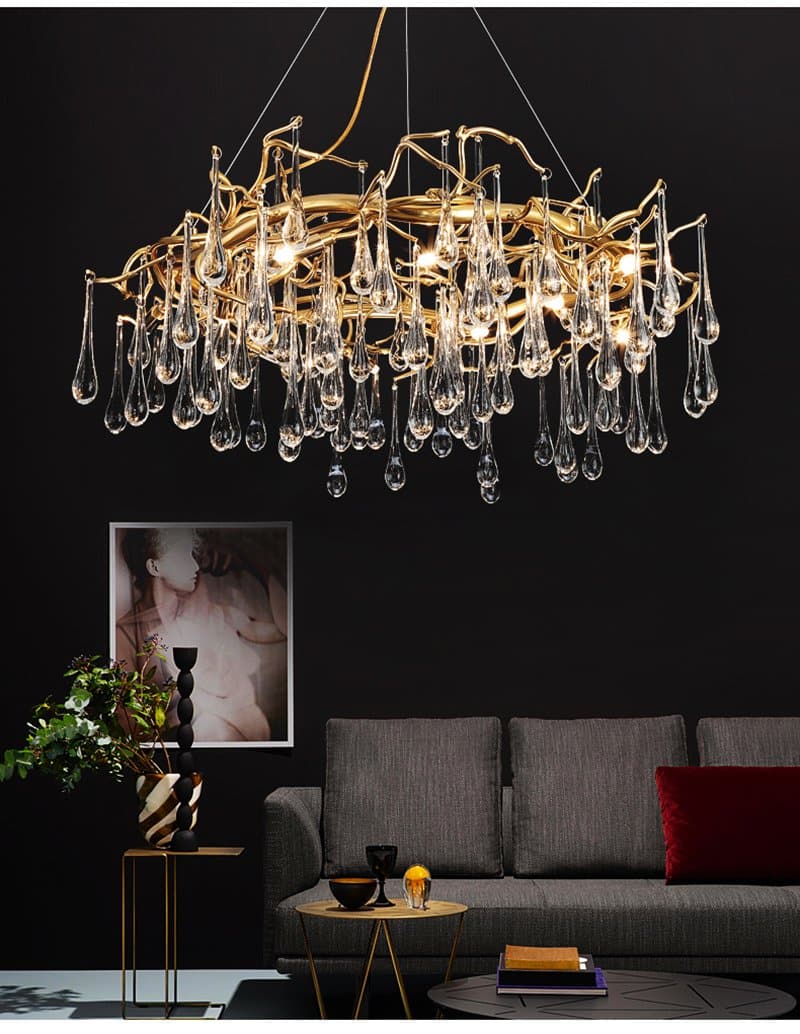 Teardrop Branch Round Long Tear Crystal Chandelier
