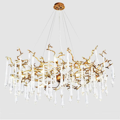 Arcadia Branch Postmodern Long Teardrop Brass Chandelier Gold
