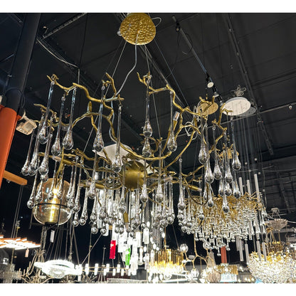 Dawn Teardrop Branch Brass Round Chandelier - 26" diameterClear Glasseverlamps