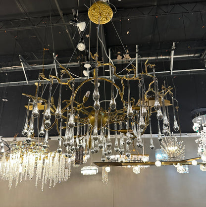 Dawn Teardrop Branch Brass Round Chandelier - 26" diameterClear Glasseverlamps