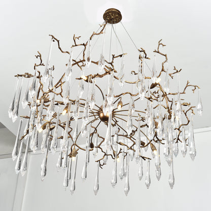 Dawn Teardrop Branch Brass Round Chandelier - 26" diameterClear Glasseverlamps