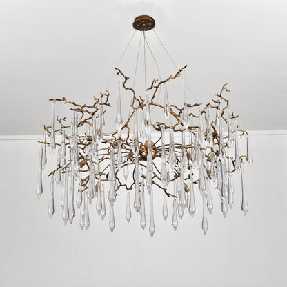 Dawn Teardrop Branch Brass Round Chandelier - 26" diameterClear Glasseverlamps