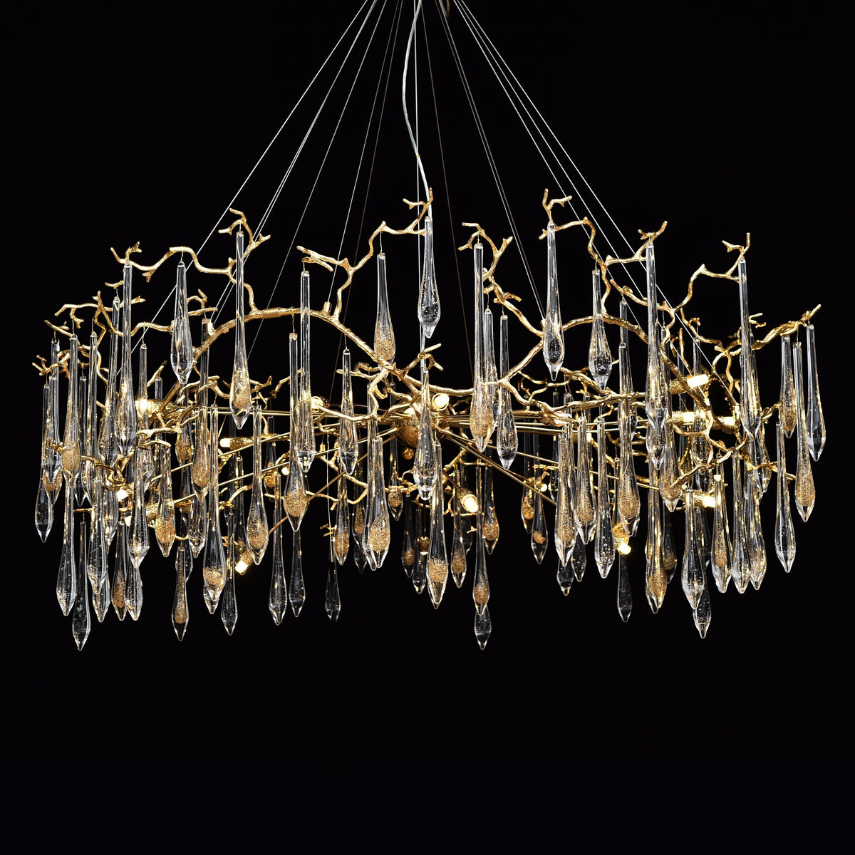 Dawn Teardrop Branch Brass Round Chandelier - 26" diameterClear Glasseverlamps