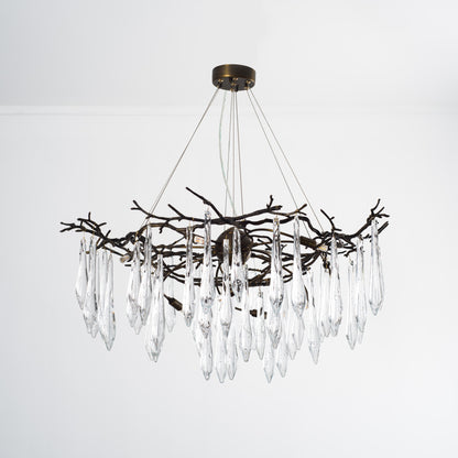 Dawn Teardrop Branch Brass Round Chandelier - 26" diameterClear Glasseverlamps