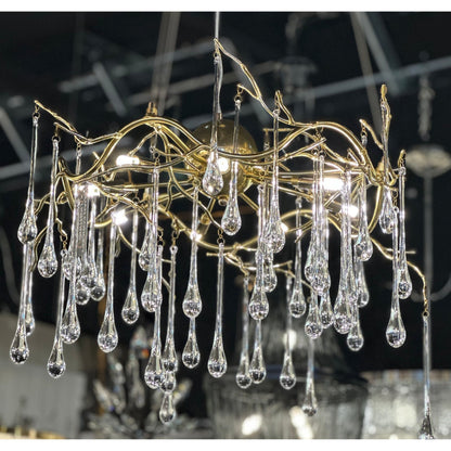 Dawn Teardrop Branch Brass Round Chandelier - 26" diameterClear Glasseverlamps