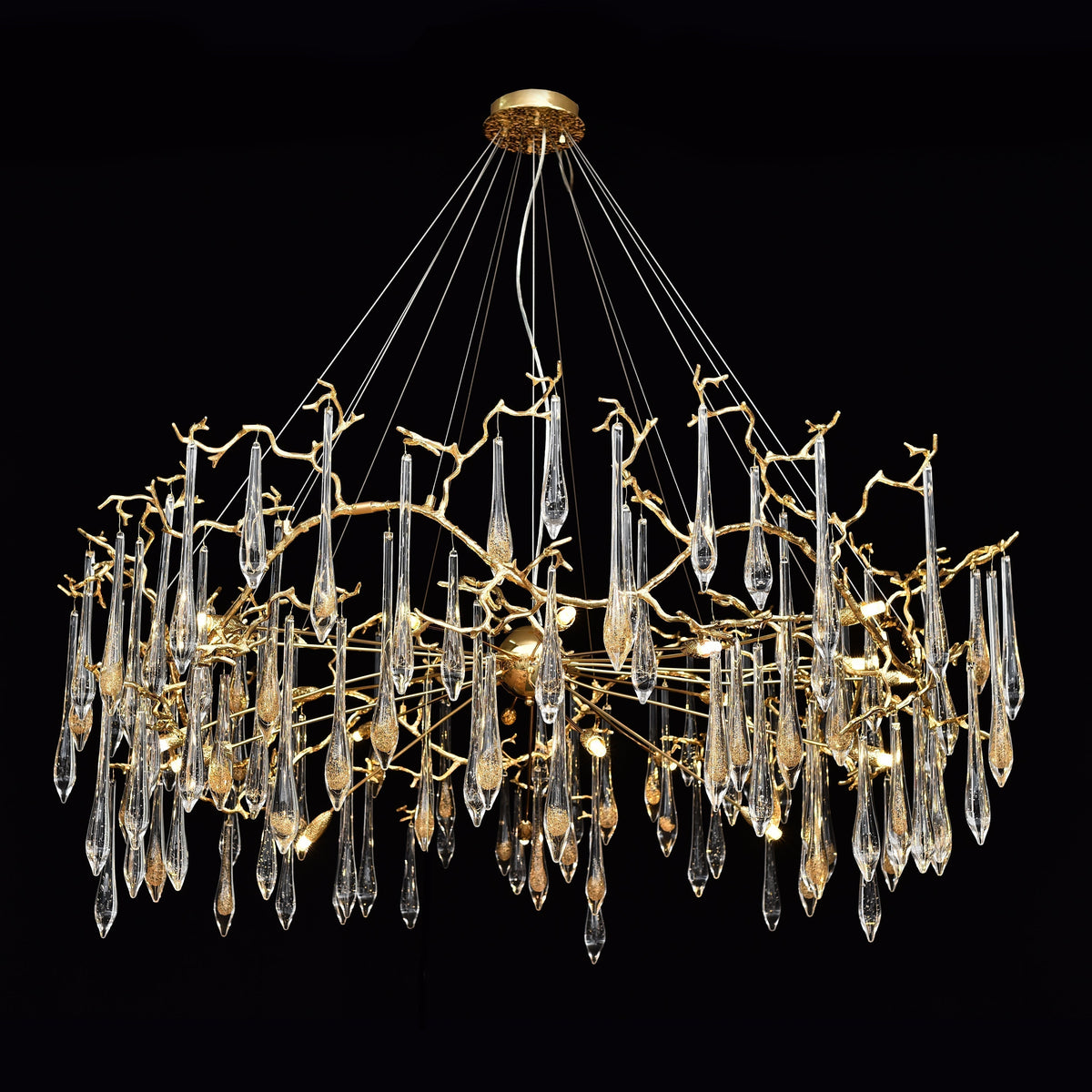 Dawn Teardrop Branch Brass Round Chandelier - 26" diameterClear Glasseverlamps