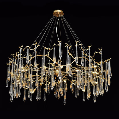 Dawn Teardrop Branch Brass Round Chandelier - 26" diameterClear Glasseverlamps