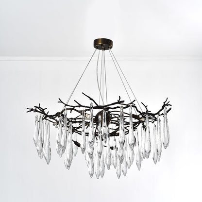Dawn Teardrop Branch Brass Round Chandelier - 26" diameterClear Glasseverlamps