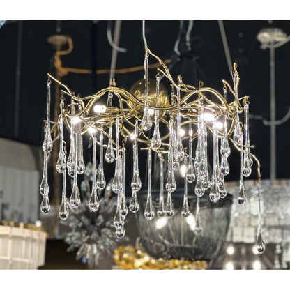 Dawn Teardrop Branch Brass Round Chandelier - 26" diameterClear Glasseverlamps