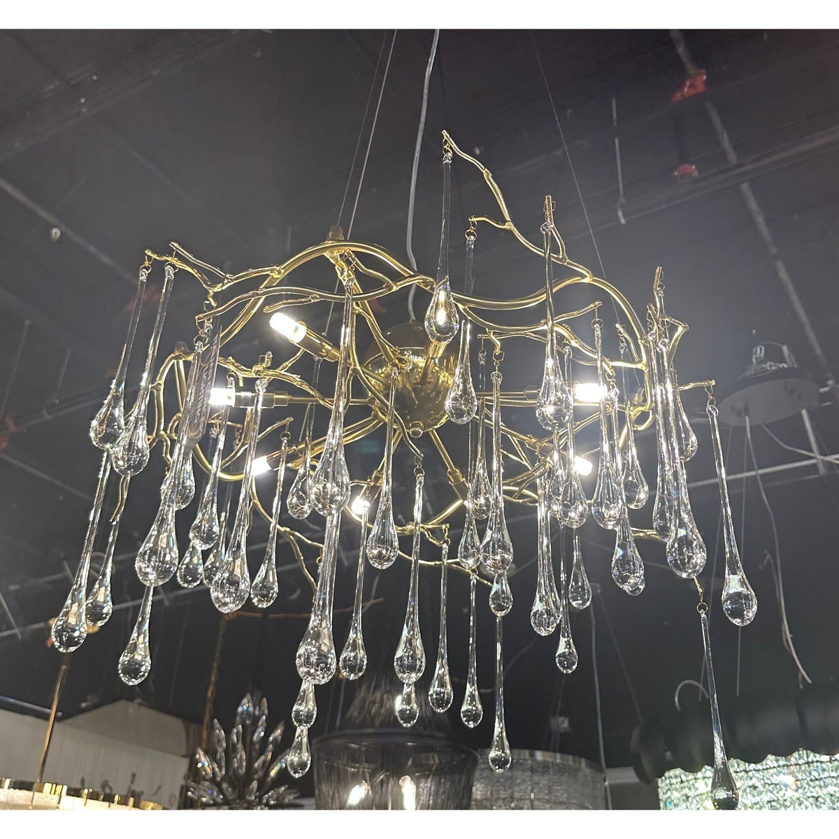 Dawn Teardrop Branch Brass Round Chandelier - 26" diameterClear Glasseverlamps