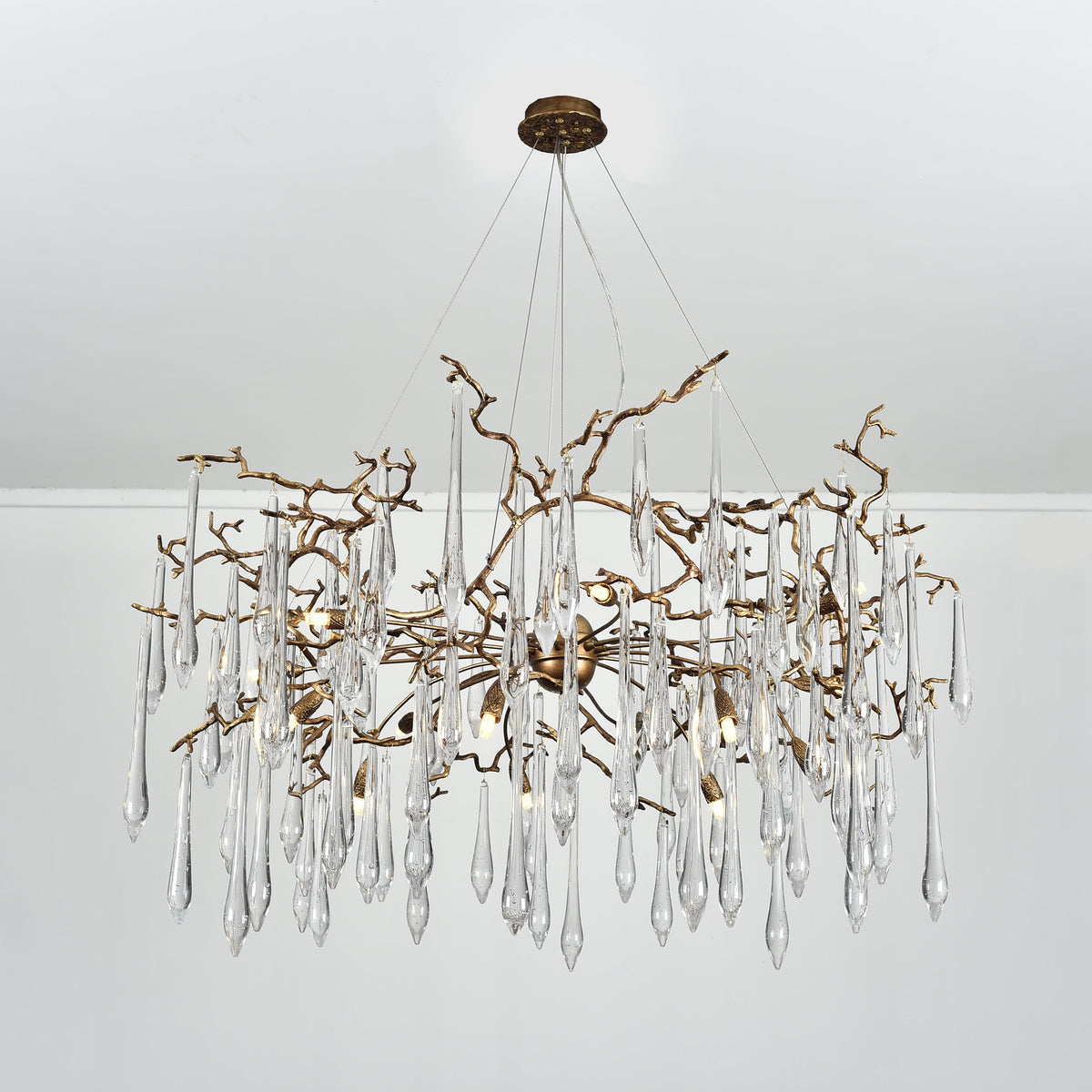 Dawn Teardrop Branch Brass Round Chandelier - 26" diameterClear Glasseverlamps