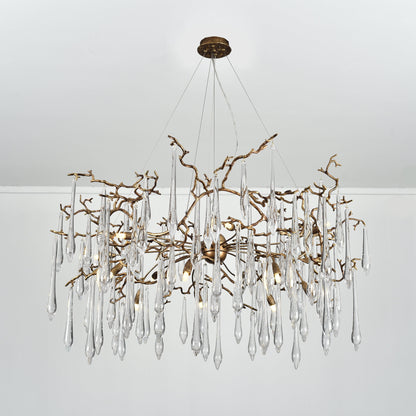 Dawn Teardrop Branch Brass Round Chandelier - 26" diameterClear Glasseverlamps