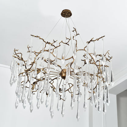 Dawn Teardrop Branch Brass Round Chandelier - 26" diameterClear Glasseverlamps