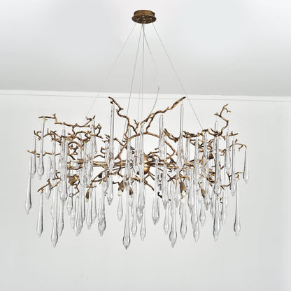 Dawn Teardrop Branch Brass Round Chandelier - 26" diameterClear Glasseverlamps