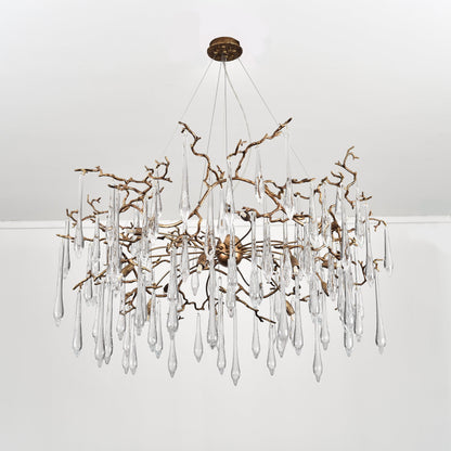 Dawn Teardrop Branch Brass Round Chandelier - 26" diameterClear Glasseverlamps
