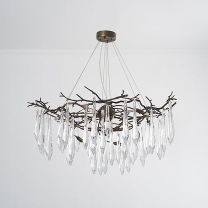 Dawn Teardrop Branch Brass Round Chandelier - 26" diameterClear Glasseverlamps