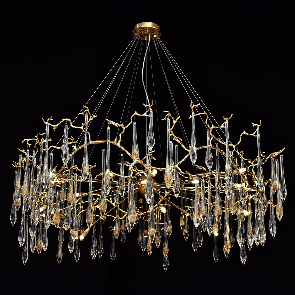 Dawn Teardrop Branch Brass Round Chandelier - 26" diameterClear Glasseverlamps